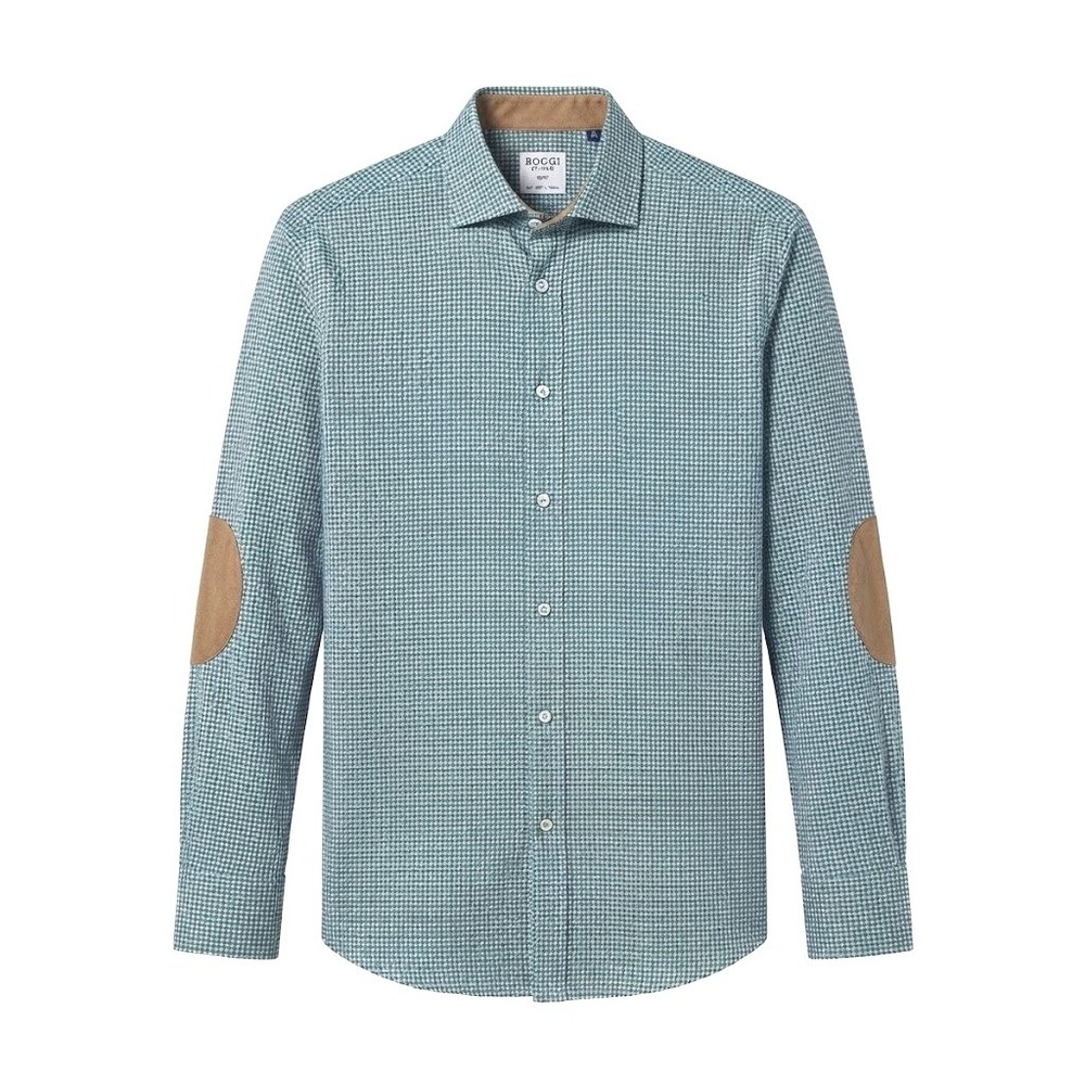Boggi Milano Mens XXL Blue Houndstooth Cotton Shirt Suede Elbow Patches NOTES